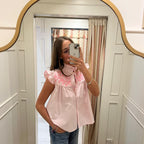 Frill neck shirt with Embroidery detail