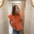 Frill neck wide stripe shirt