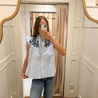 Frill neck shirt with Embroidery detail