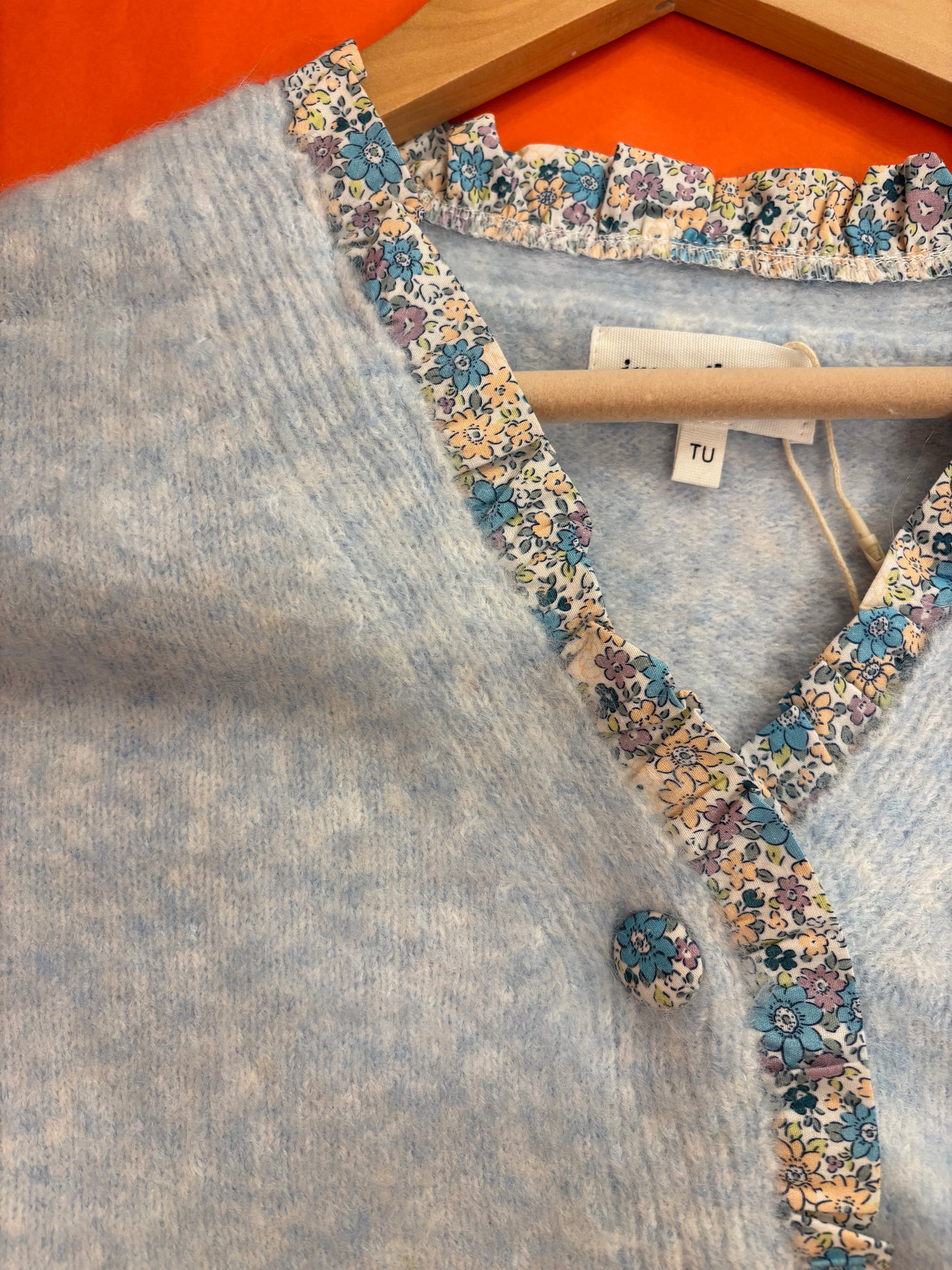 Pale Blue floral trim cardigan