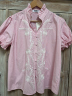 Frill neck embroidered shirt