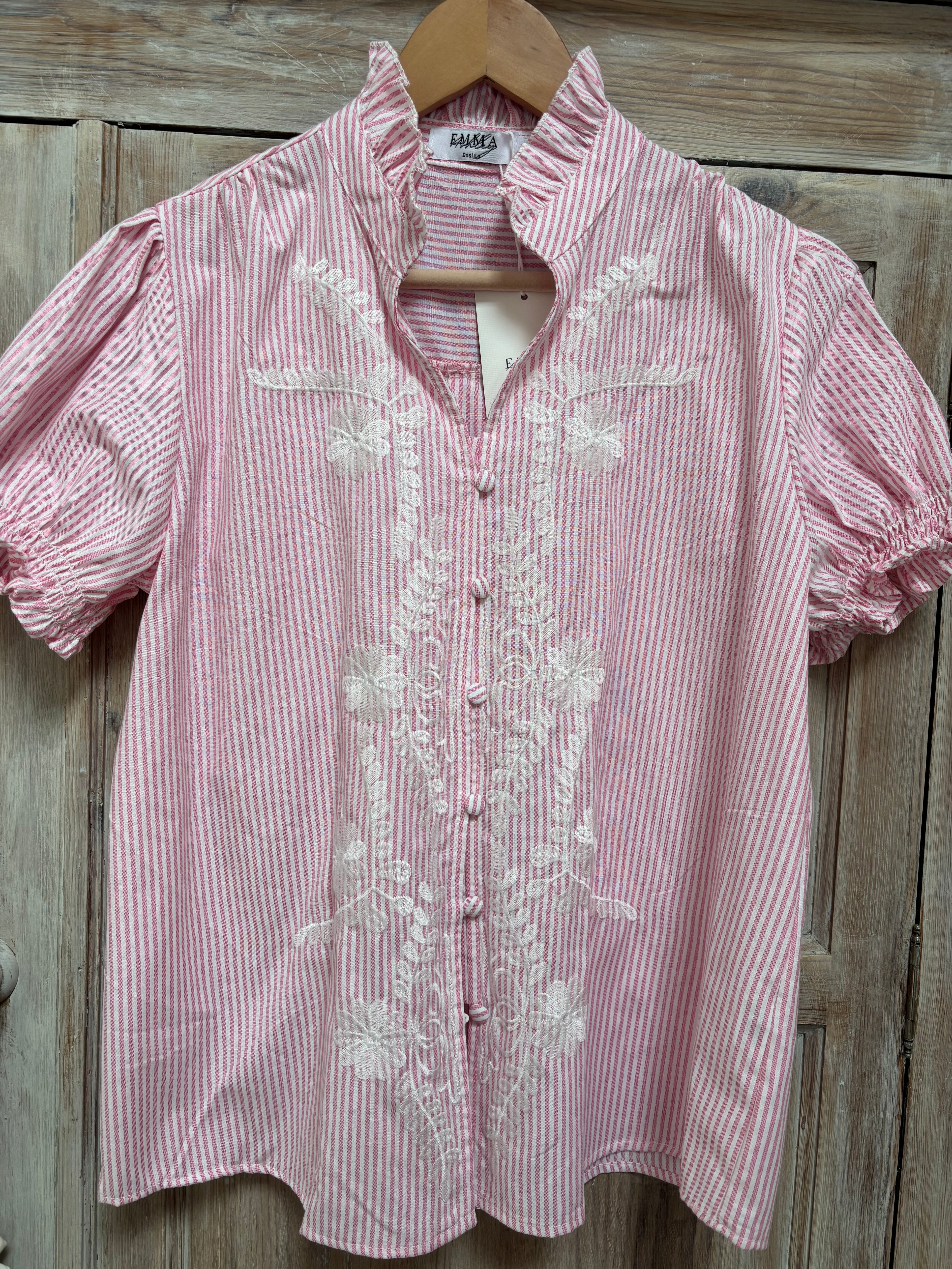 Frill neck embroidered shirt