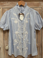 Frill neck embroidered shirt