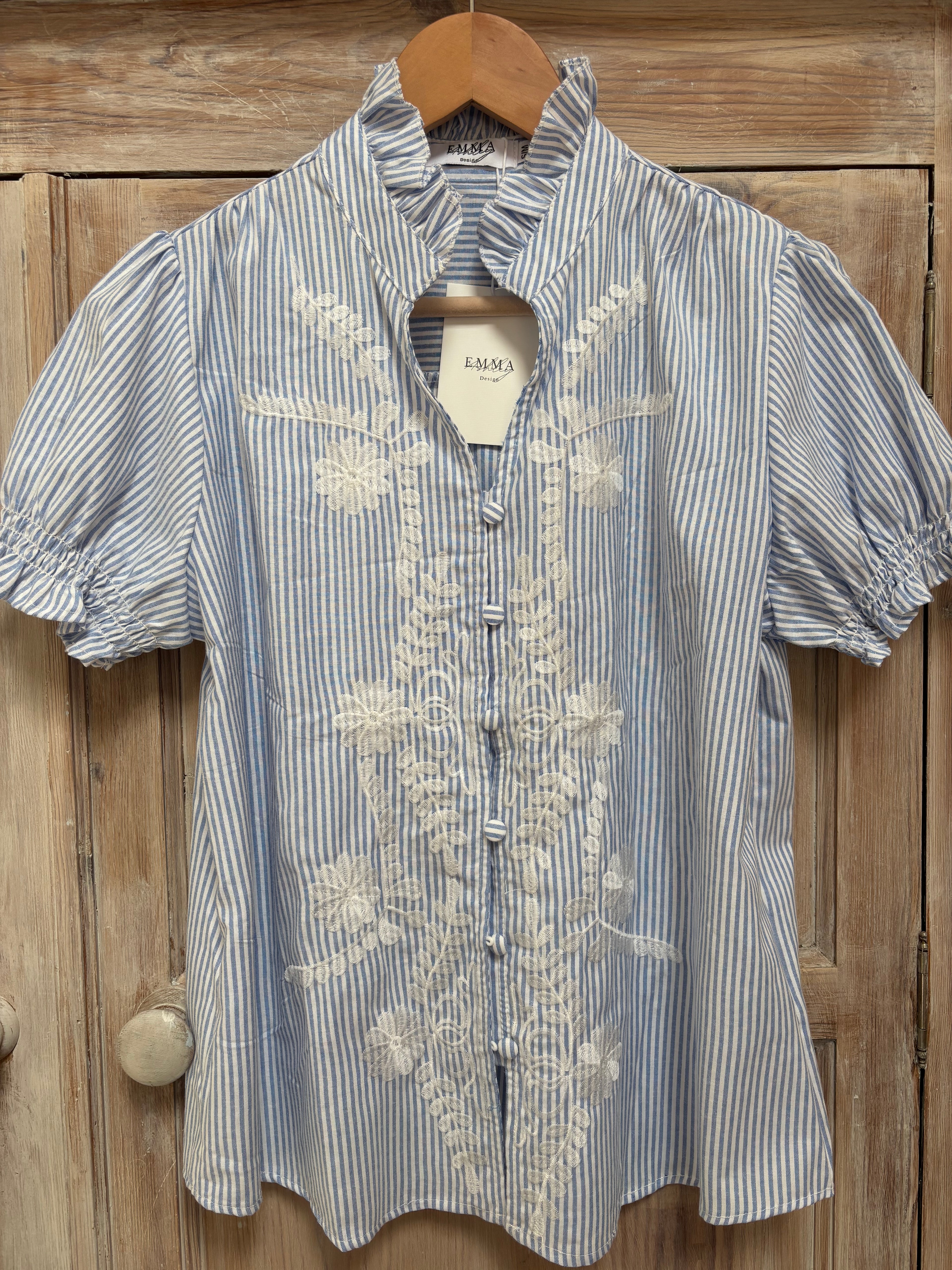 Frill neck embroidered shirt