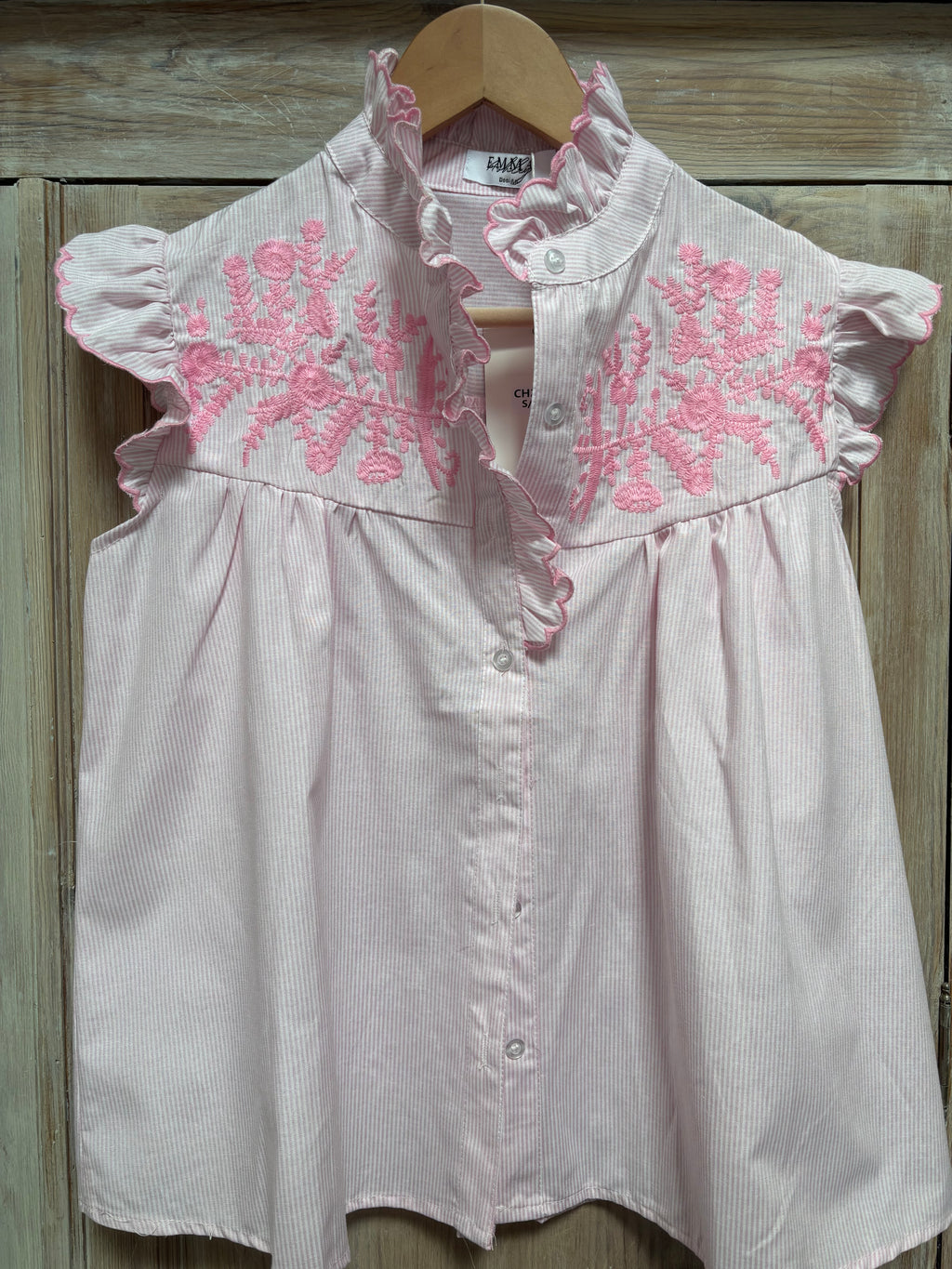 Frill neck shirt with Embroidery detail