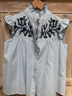 Frill neck shirt with Embroidery detail