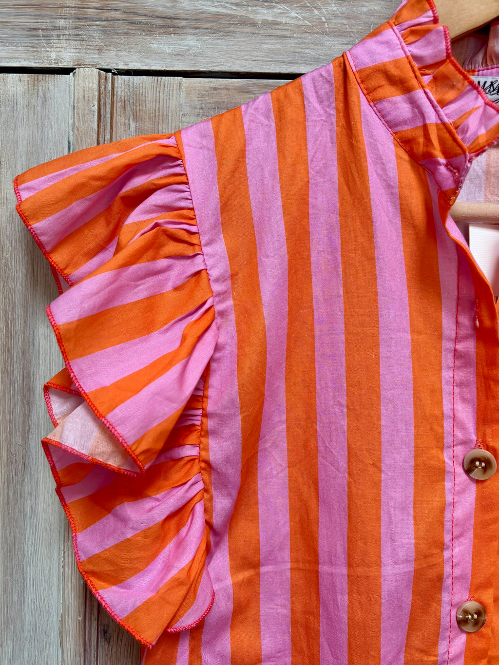 Frill neck wide stripe shirt