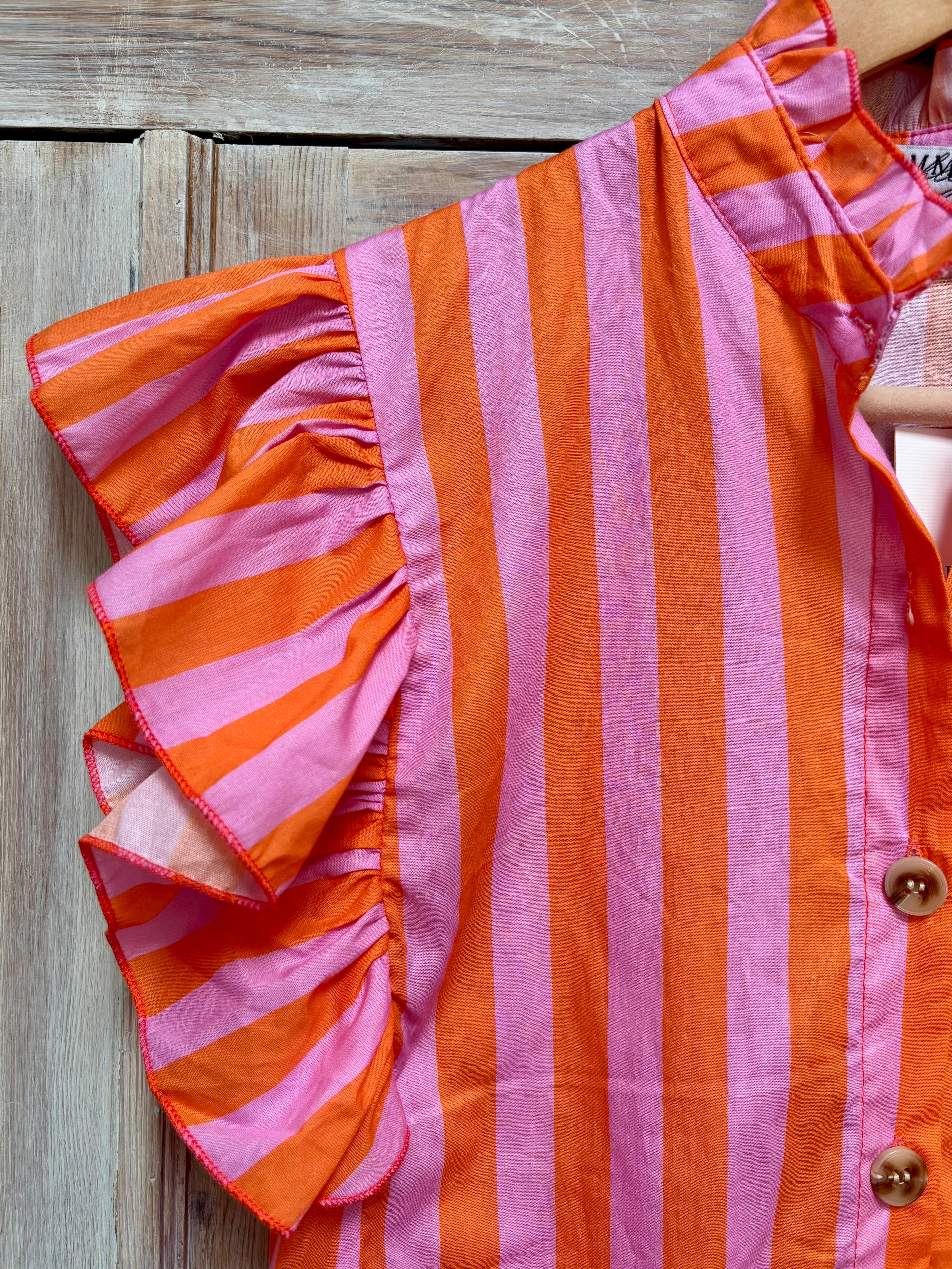 Frill neck wide stripe shirt