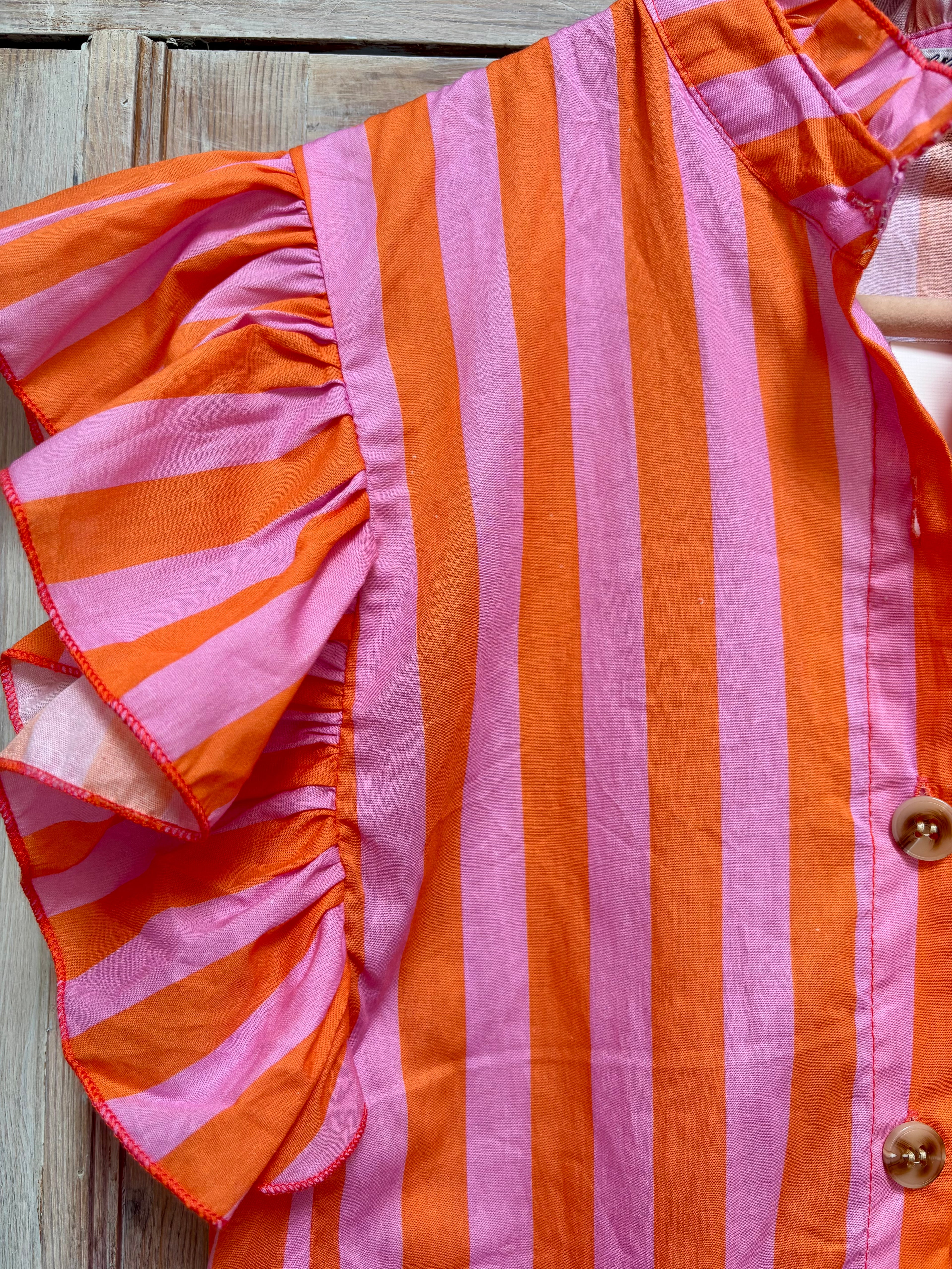 Frill neck wide stripe shirt