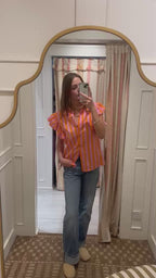 Frill neck wide stripe shirt